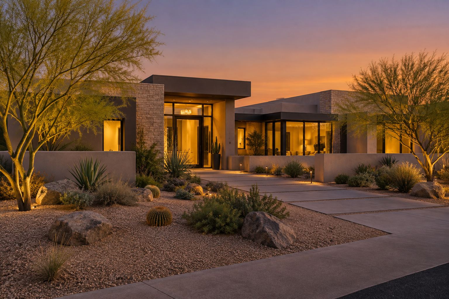 A Paradise Valley home at dusk, illustrative